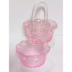 Williams Sonoma Pink Glass Weave Pattern Lg With Handle Easter Baskets Set of 2